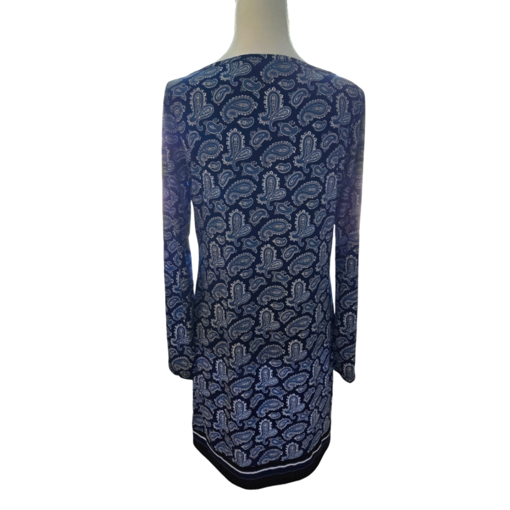 Michael Kors Paisley Print Shift Dress Stretch Navy Size Medium NWT - Picture 3 of 6